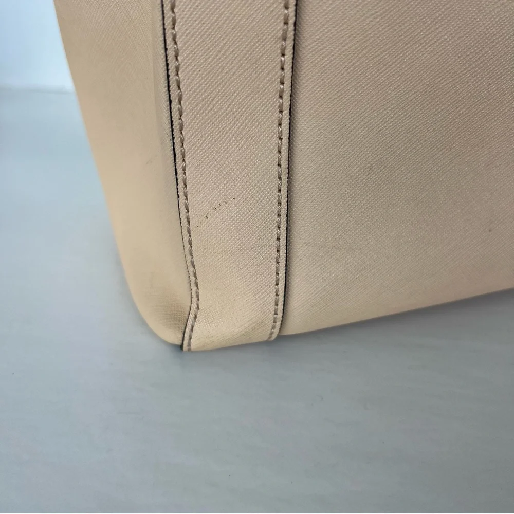 REBECCA MINKOFF Monroe Sand Saffiano Structured Leather Tassel Shoulder Bag Tote